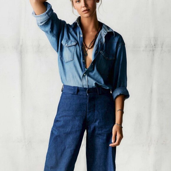 imogene + willie kate indigo rigid high-rise trouser leg chino 23 - Picture 4 of 8